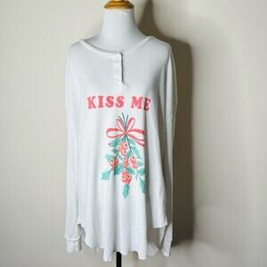 Wildfox Kiss Me Mistletoe White Thermal Top